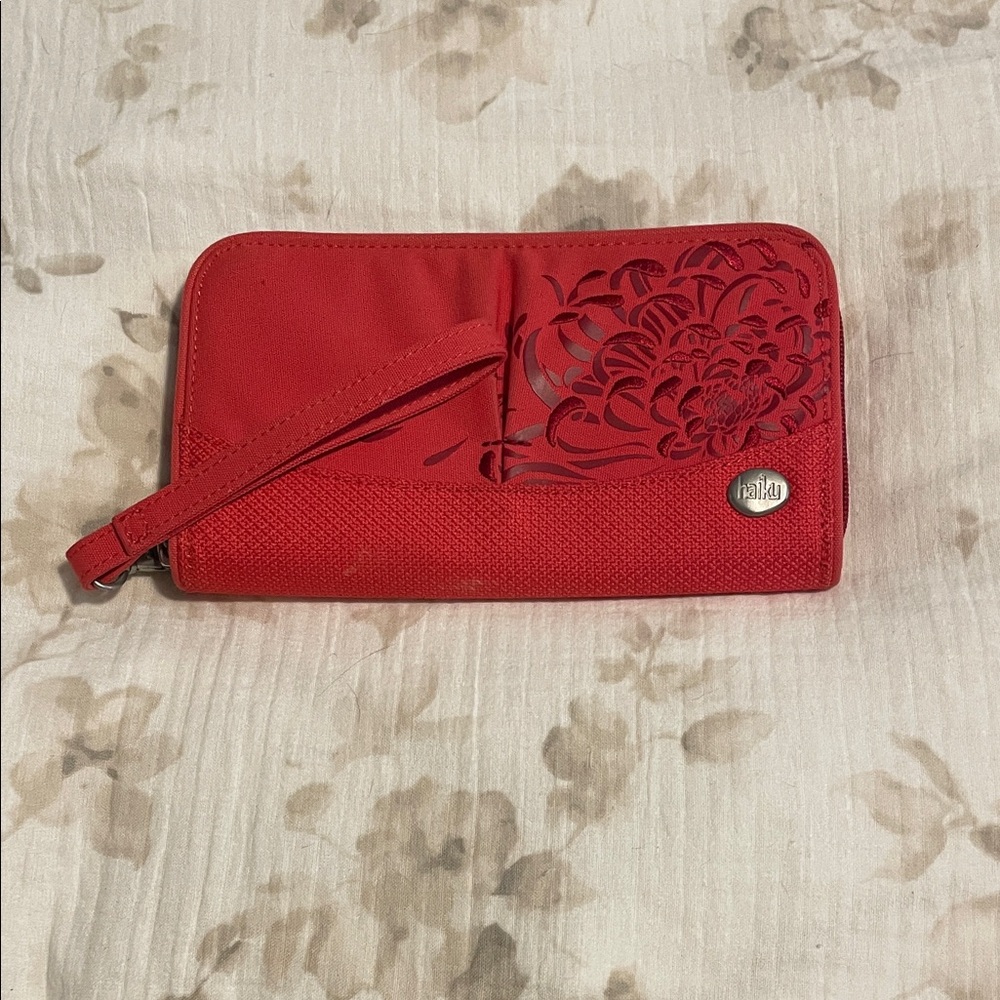 Haiku Red Floral Cutout Wristlet